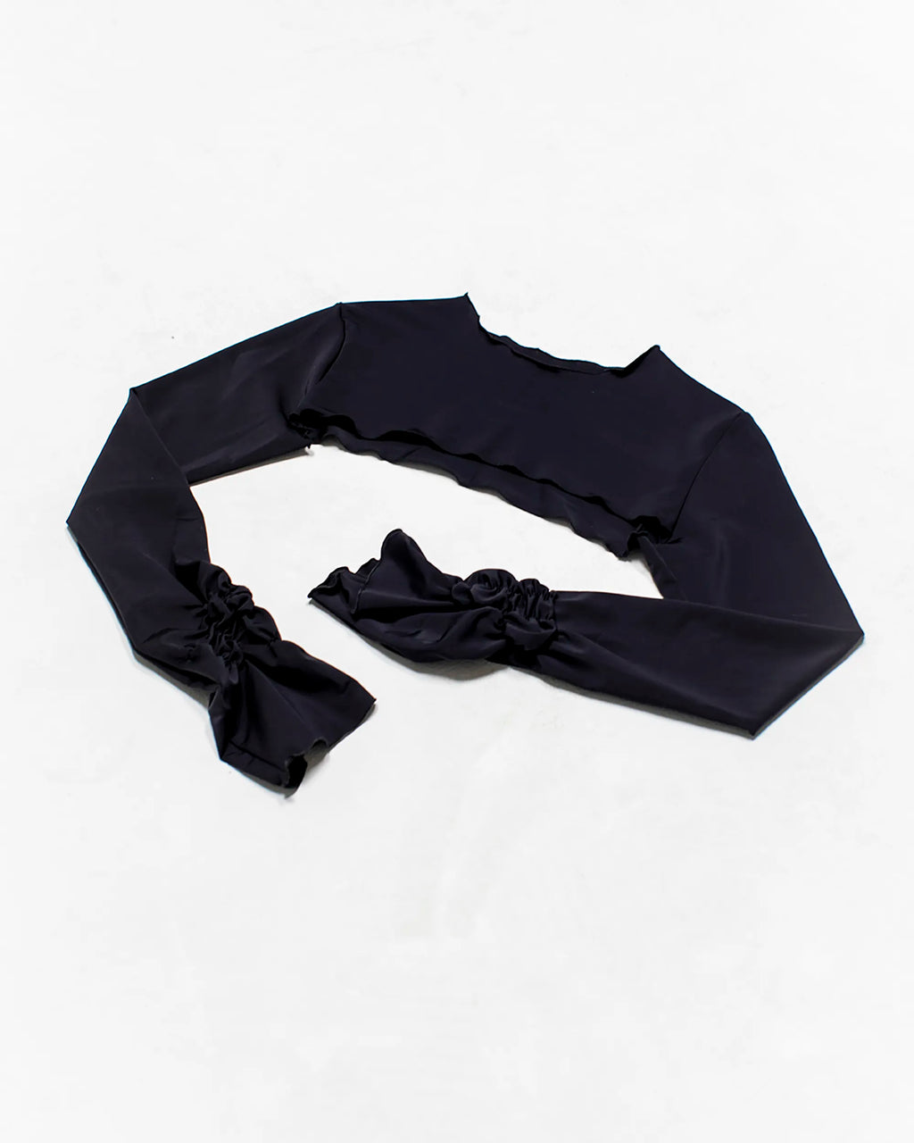 black bolero with ruching detail on sleeves