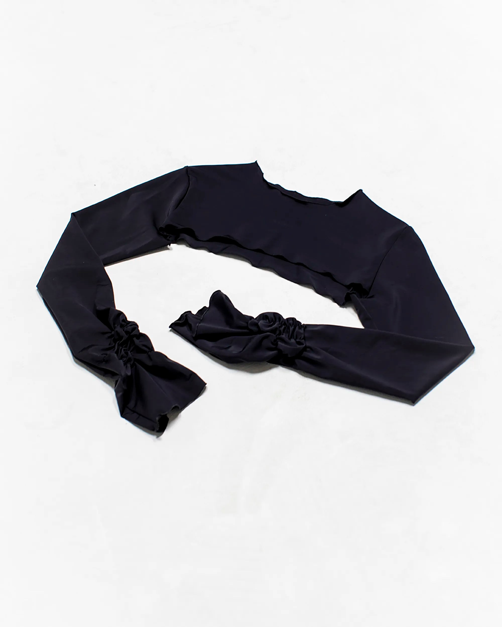 black bolero with ruching detail on sleeves