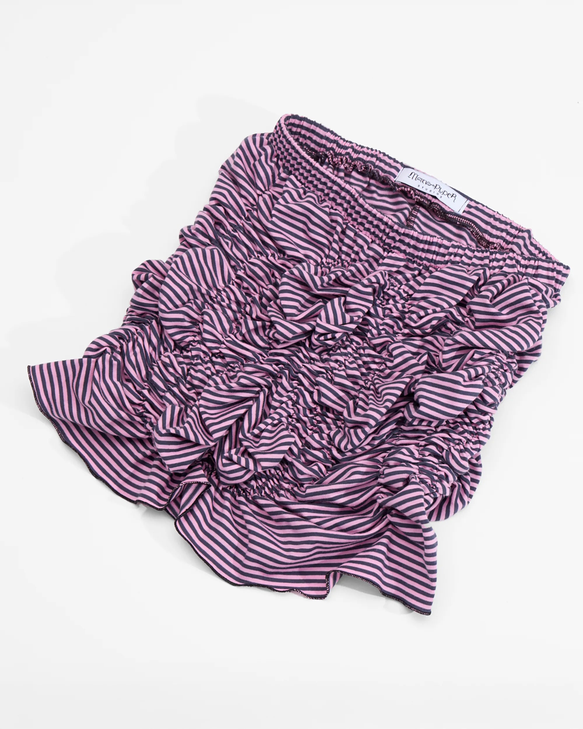 striped shirred mini skirt
