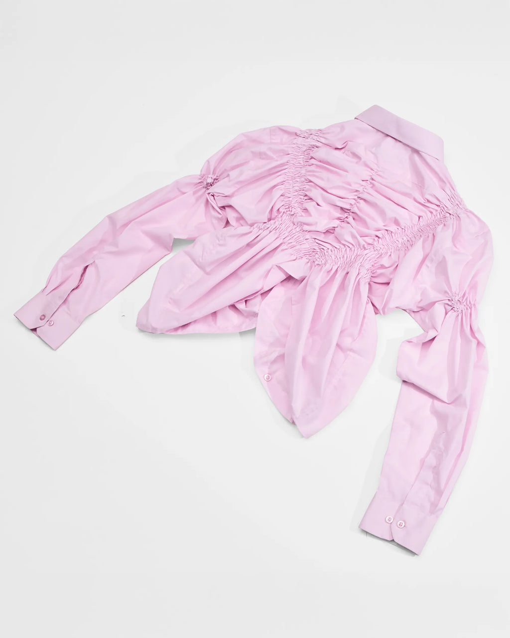 back view of pink shirt with shirring details