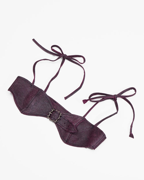burgundy leather bra with bespoke buckle in front