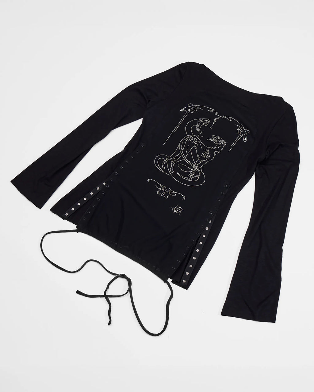 tarot rhinestone print on black top with longsleeves 