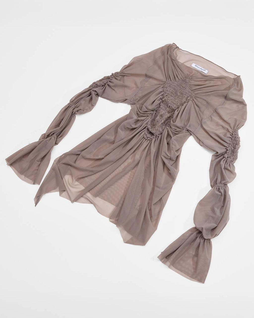 mesh longsleeve with shirring details in taupe