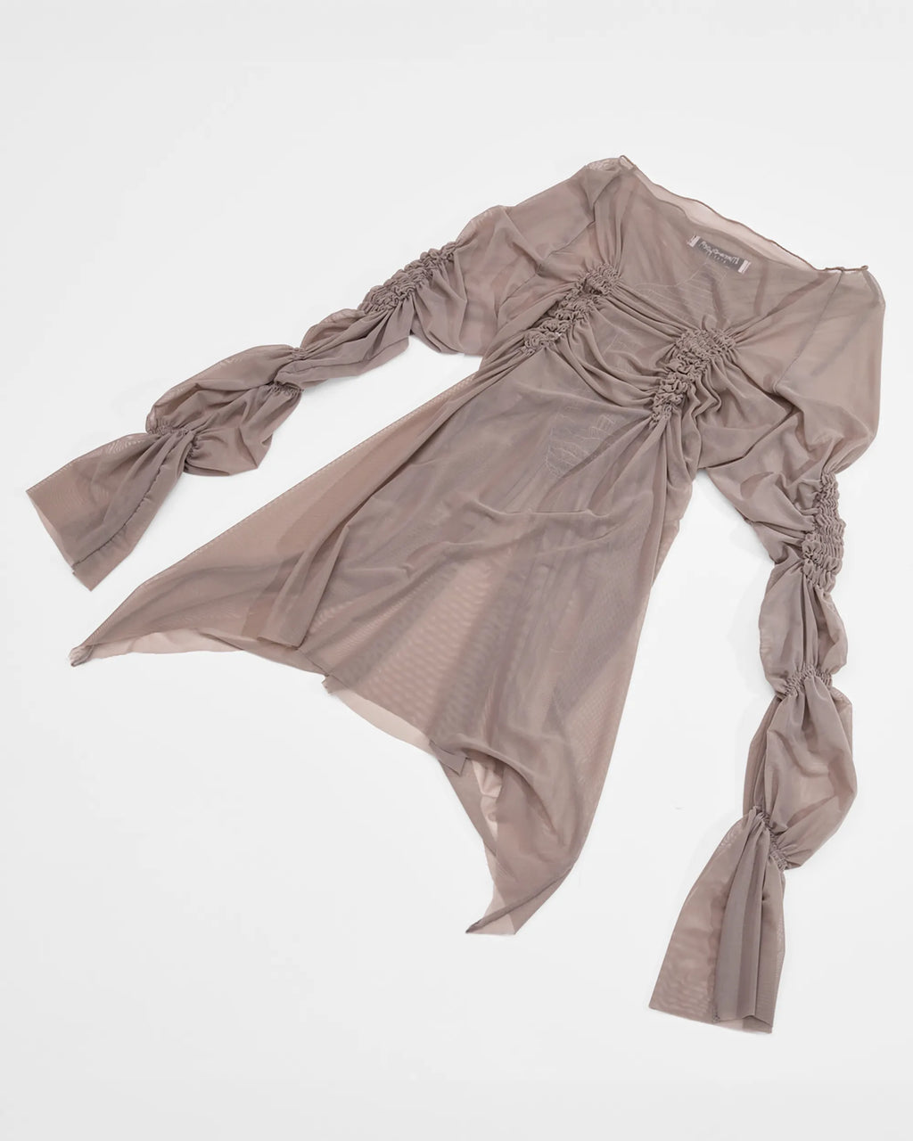 back of mesh longsleeve with shirring in taupe