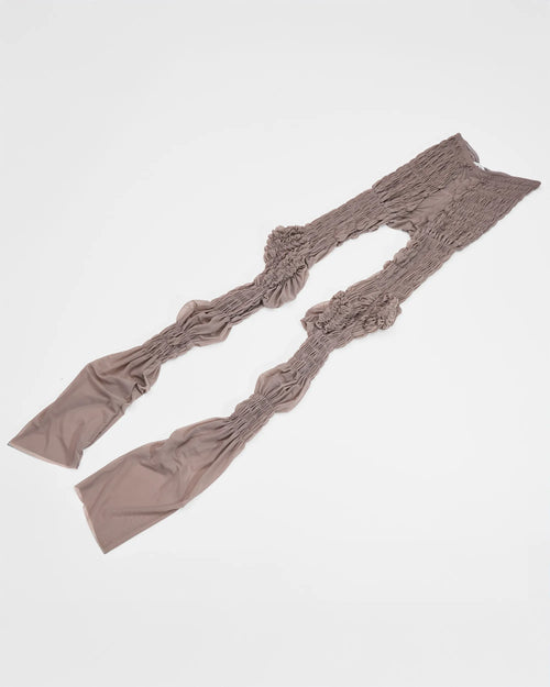 allover shirred taupe sheer mesh leggings