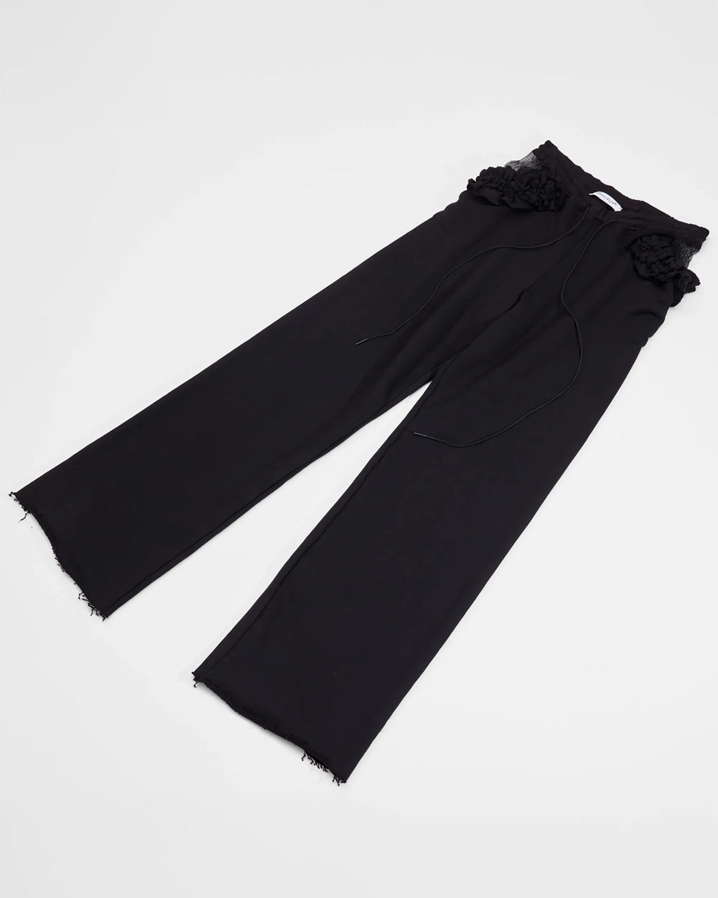 loose fit black joggers with lace and ruching detail