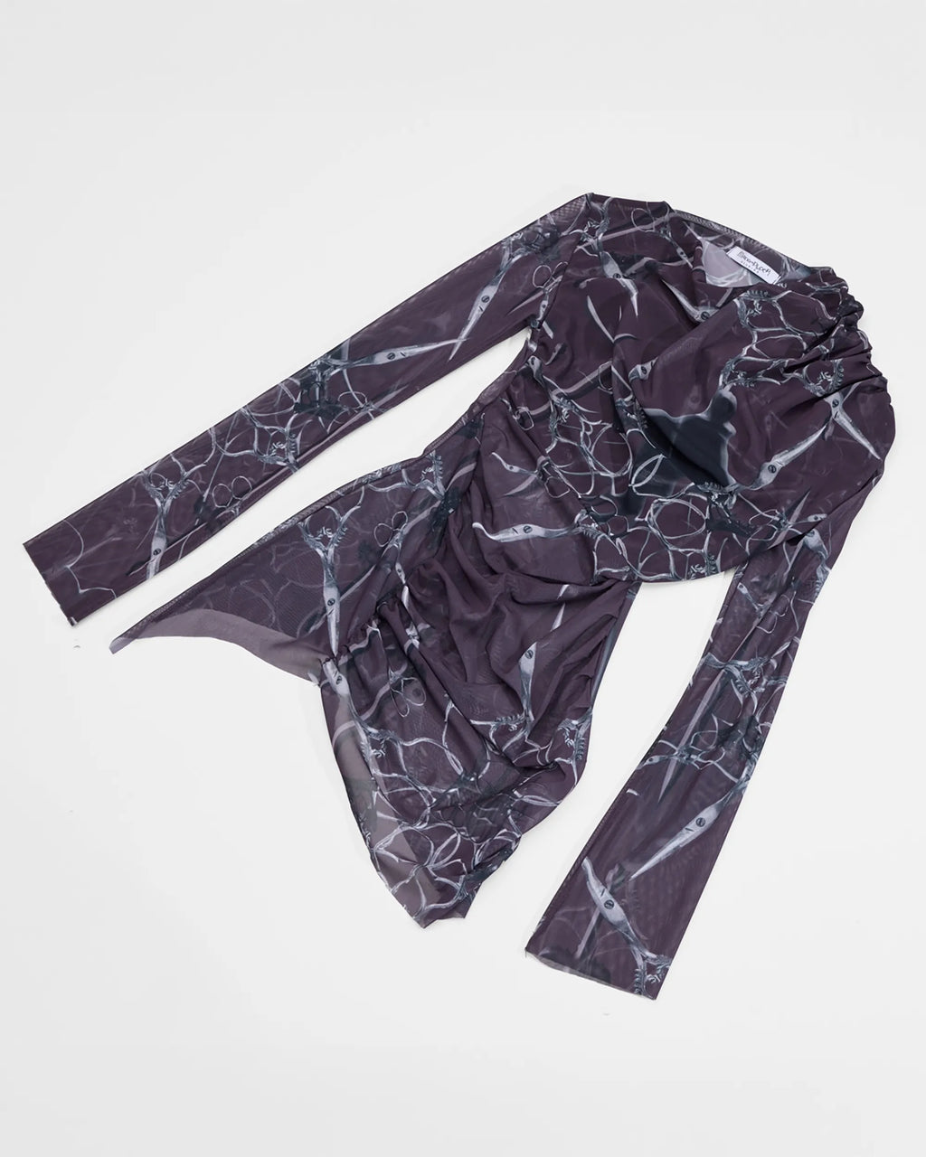 draped mesh Top with allover print 