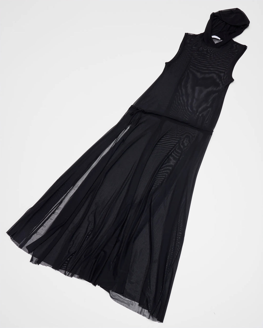 sheer black mesh maxi dress with hood and leg slit