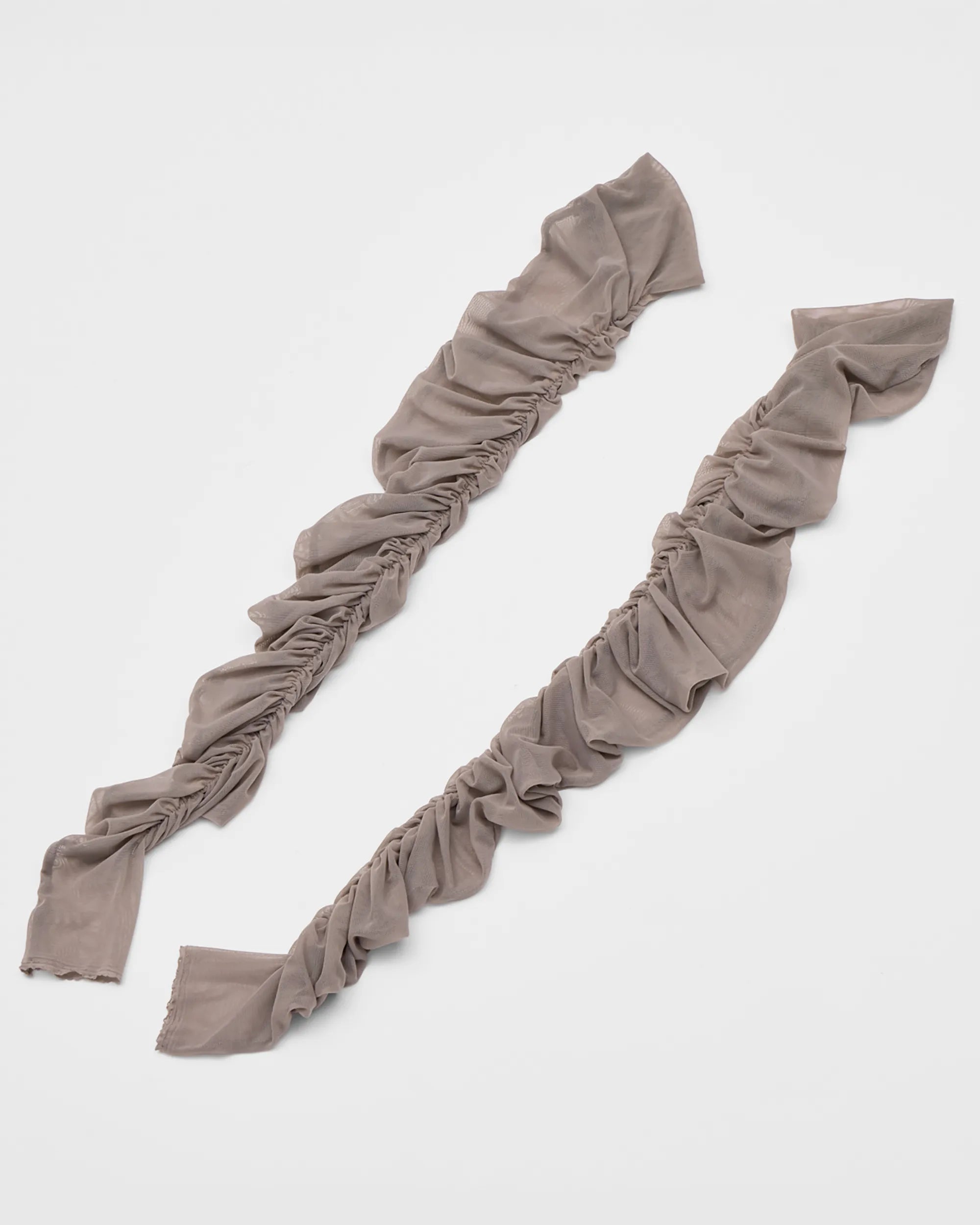 taupe ruched mesh arm and leg warmer